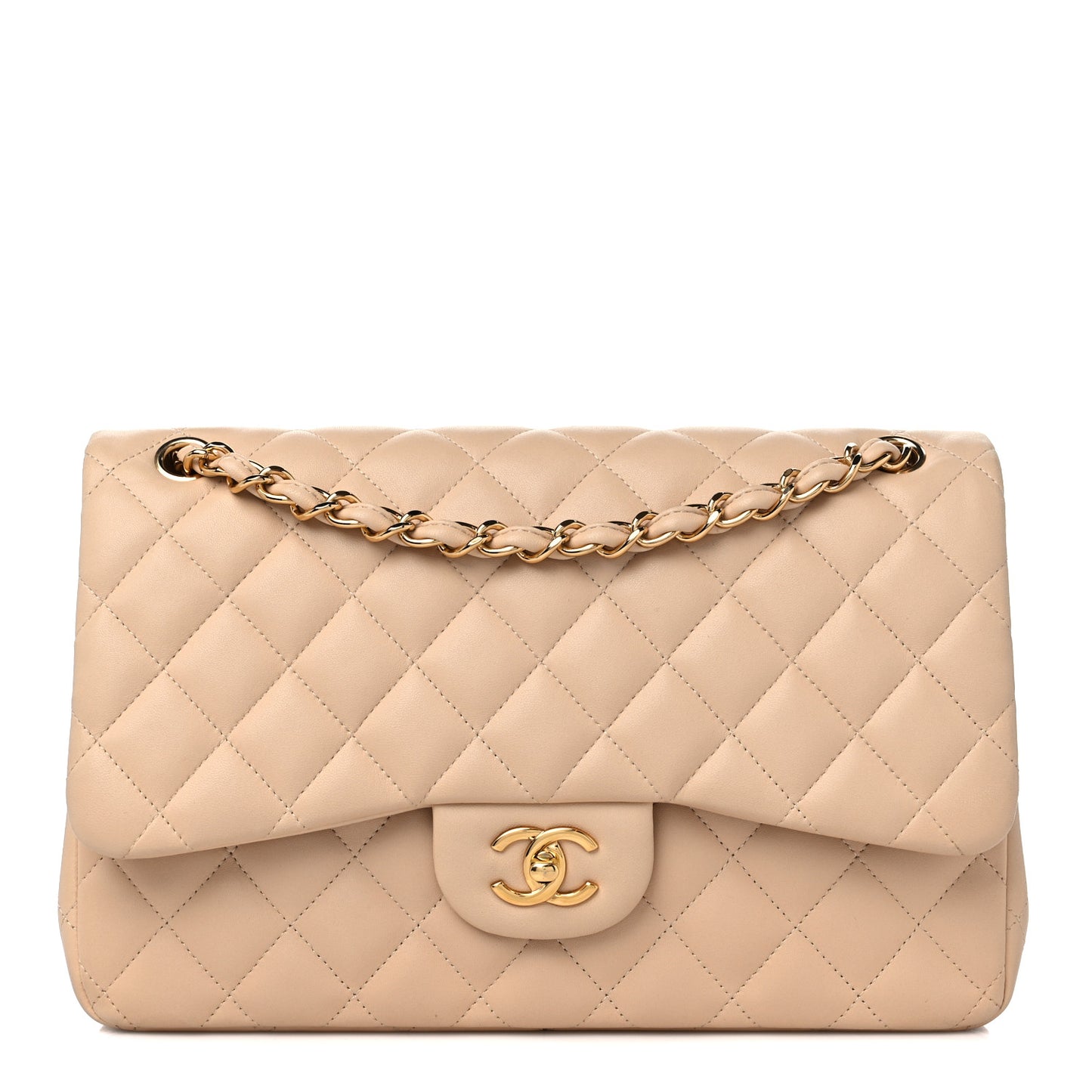 Lambskin Quilted Jumbo Double Flap Beige Clair