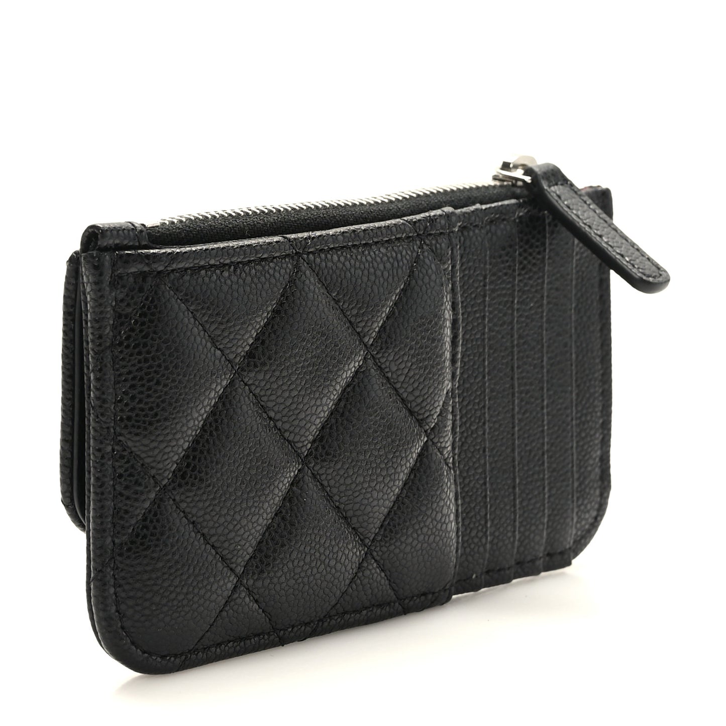 Caviar Quilted Flap Zip Card Holder Black