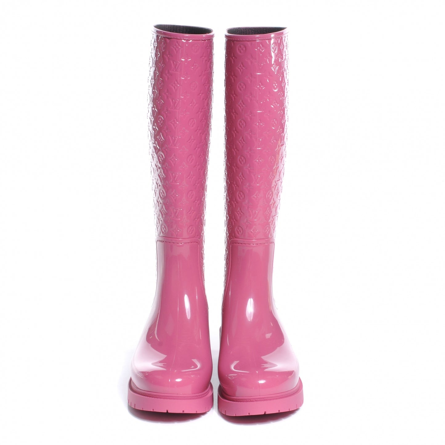 Rubber Embossed Monogram Splash Rain Boots 38 Pink