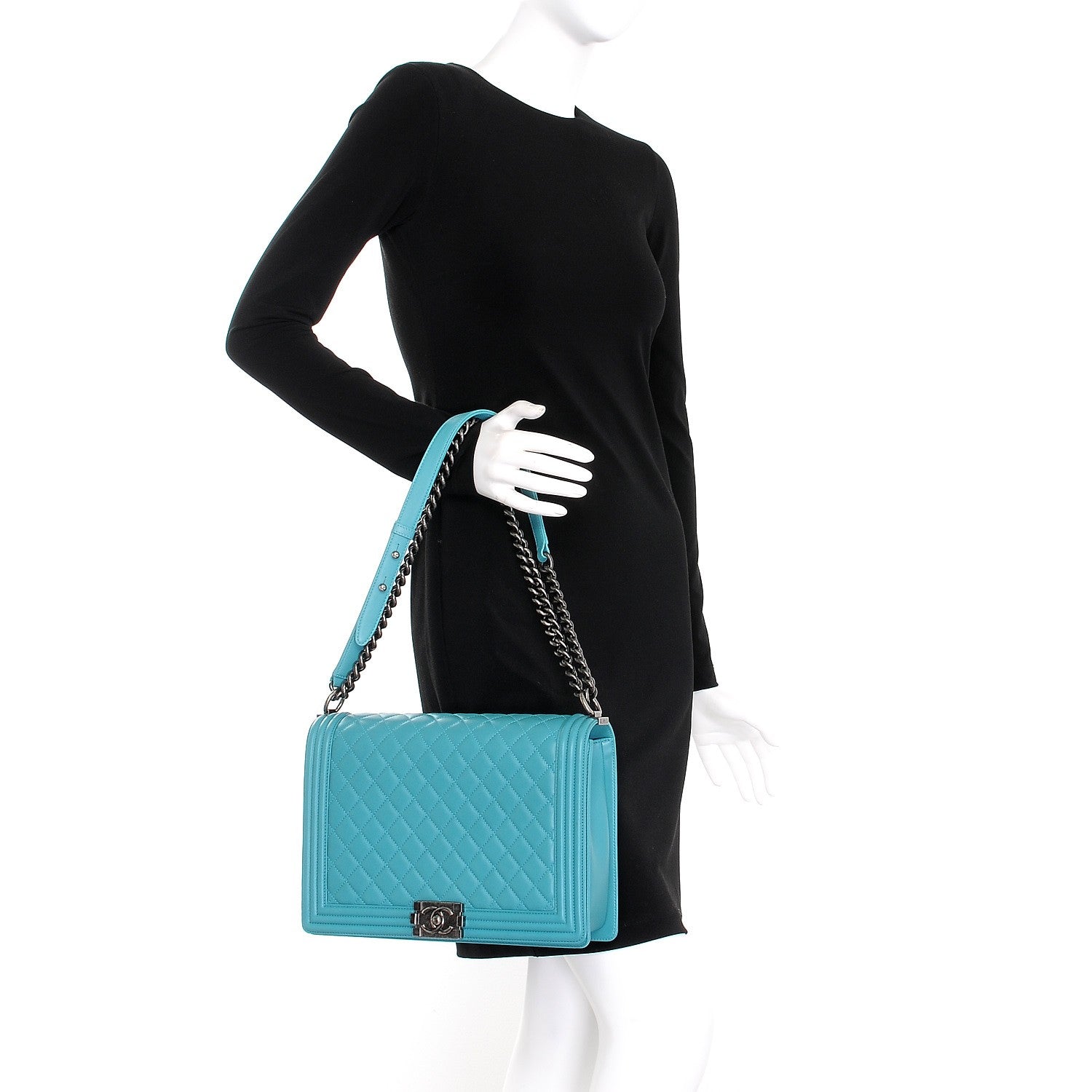 Chanel Lambskin Quilted Large Boy Flap Turquoise 3 of 9