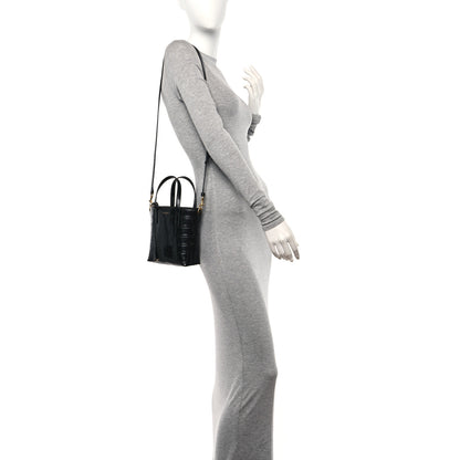 Saint Laurent Calfskin Crocodile Embossed Paris Mini Toy Shopper Tote Black 2 of 10