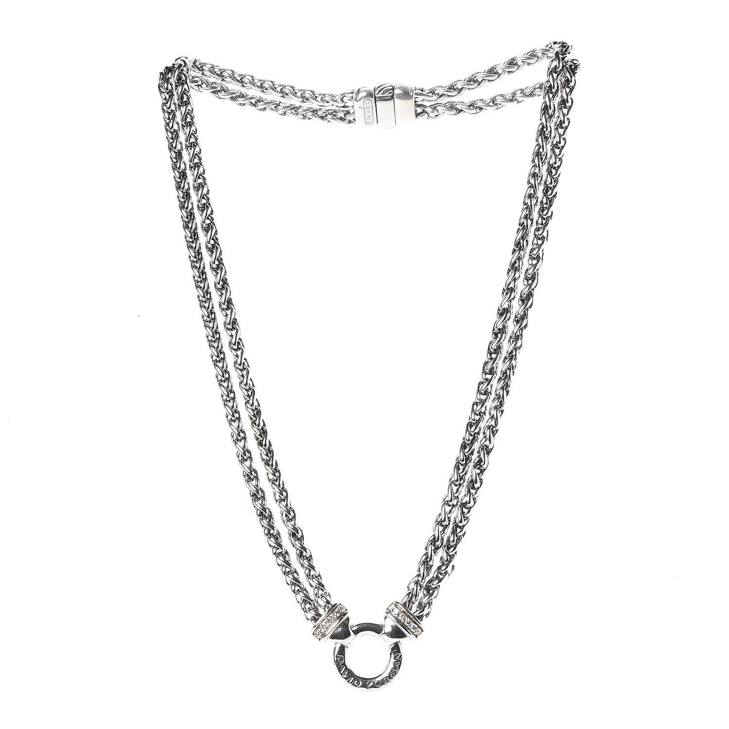 Sterling Silver Diamond 18mm Double Wheat Chain Necklace