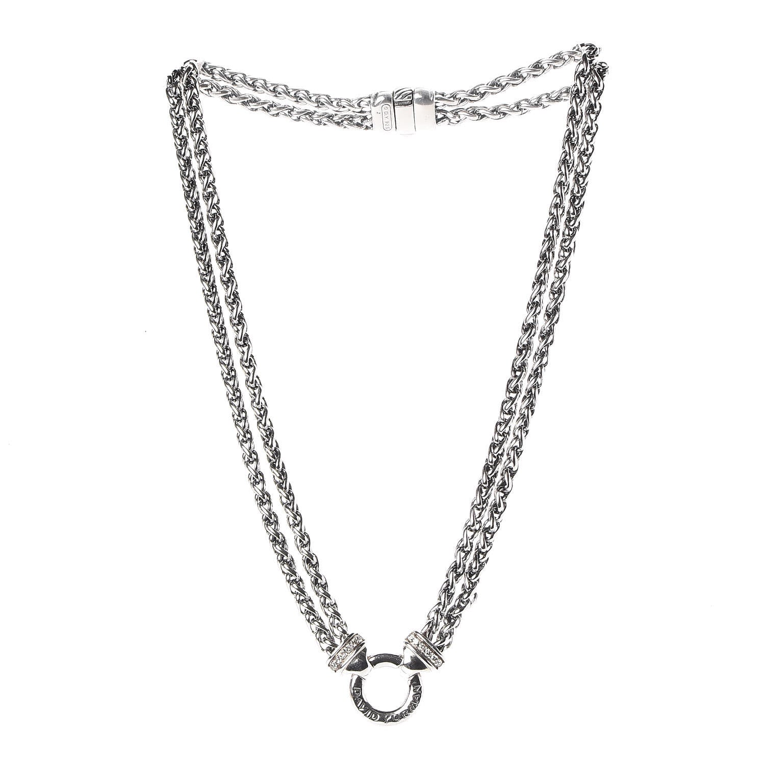 David Yurman Sterling Silver Diamond 18mm Double Wheat Chain Necklace 3 of 5