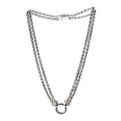 David Yurman Sterling Silver Diamond 18mm Double Wheat Chain Necklace 3 of 5