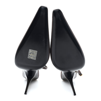 Saint Laurent Silk Satin Aimee 110 Slingback Pumps 38 Black Brown 6 of 11