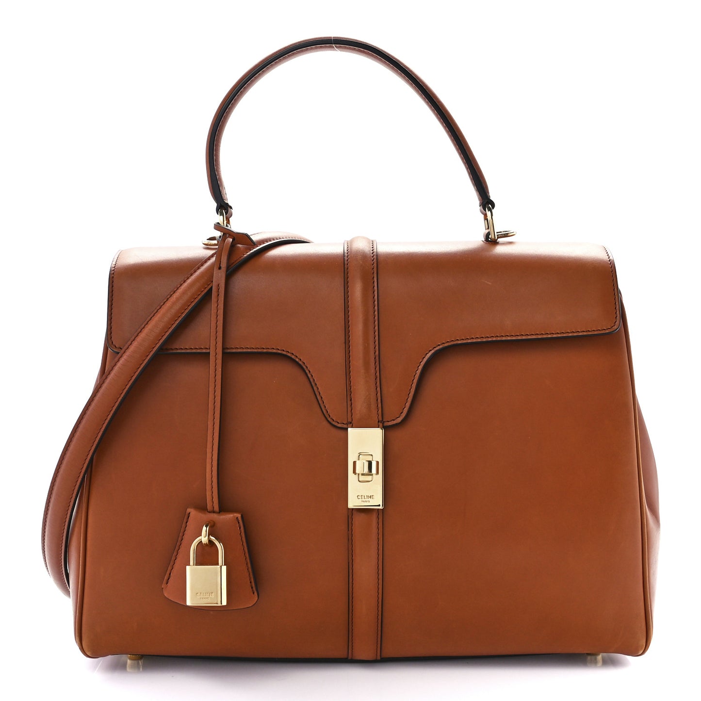 Satinated Calfskin Medium 16 Top Handle Bag Tan