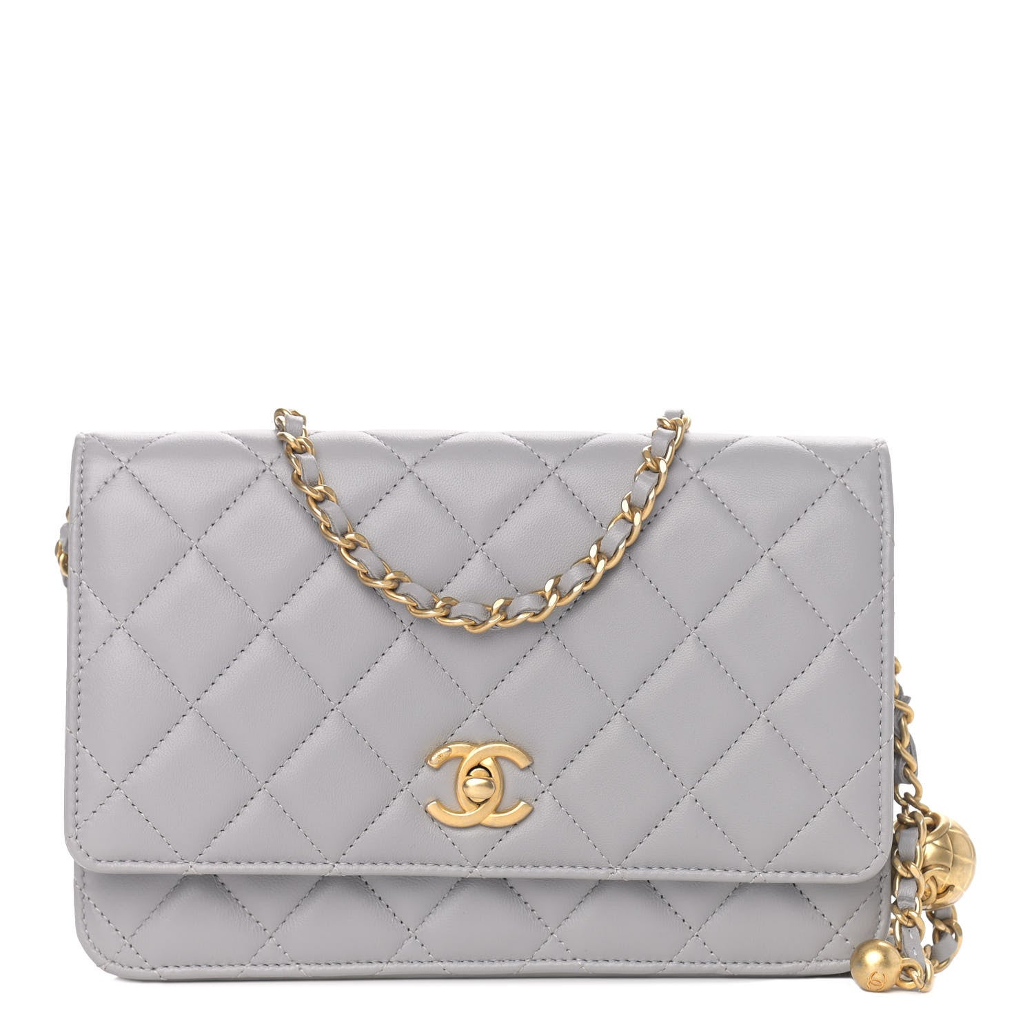 Chanel Lambskin Quilted CC Pearl Crush Wallet on Chain WOC Grey 1 of 11