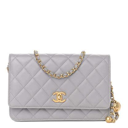 Chanel Lambskin Quilted CC Pearl Crush Wallet on Chain WOC Grey 1 of 11