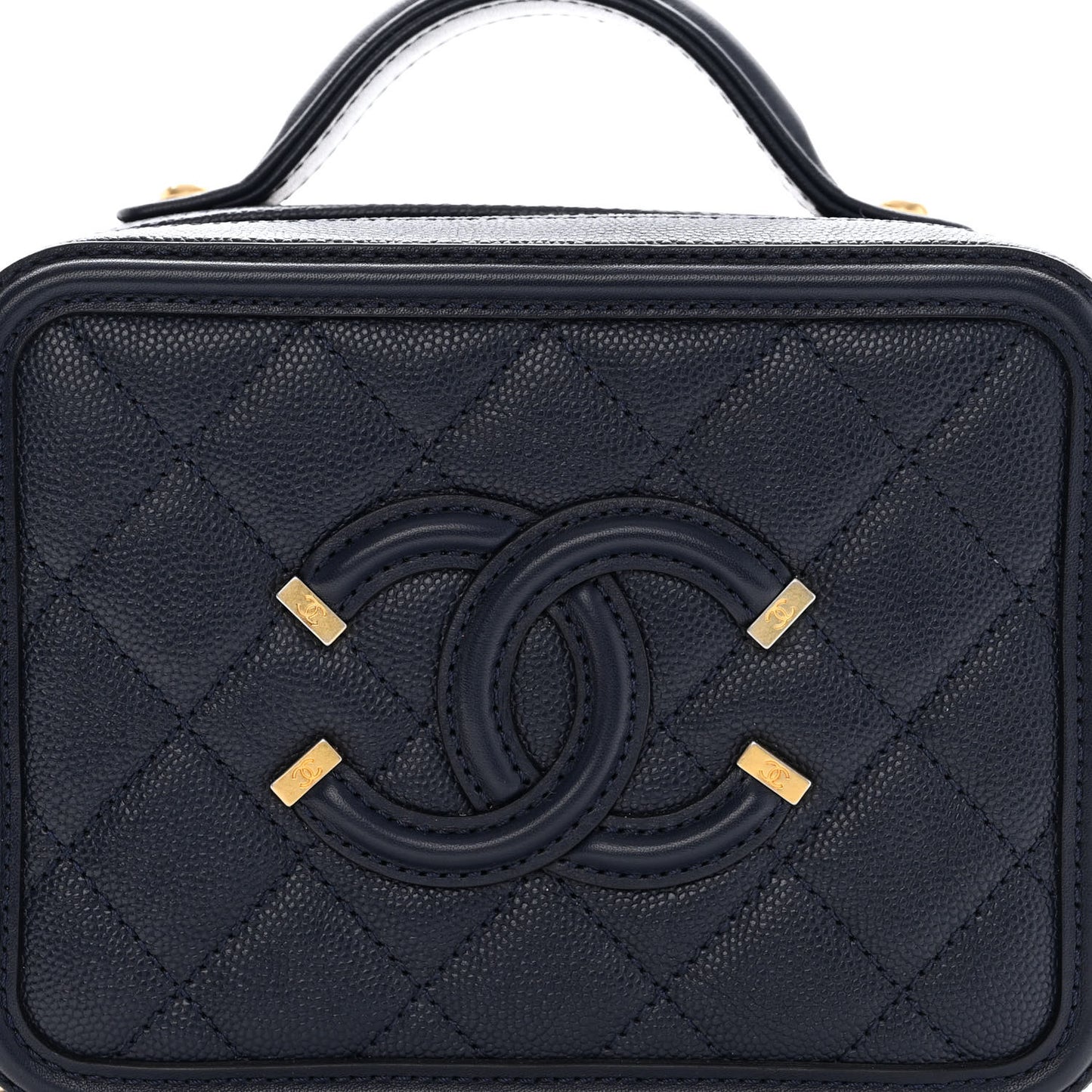Caviar Quilted Small CC Filigree Vanity Case Navy