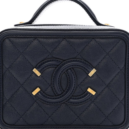 Chanel Caviar Quilted Small CC Filigree Vanity Case Navy 8 of 13