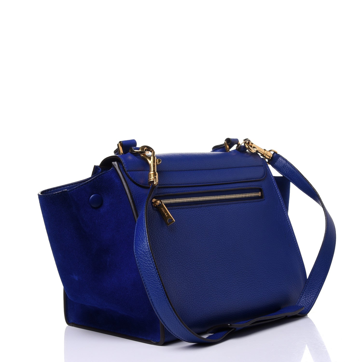 Celine Drummed Calfskin Suede Small Trapeze Indigo 4 of 10