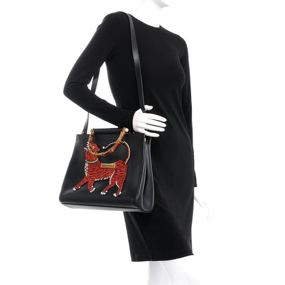 Gucci Nappa Bamboo Embroidered Medium Nymphaea Top Handle Bag Black 4 of 26