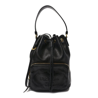 Prada Glace Calfskin Embossed Secchiello Bucket Bag Black 1 of 11