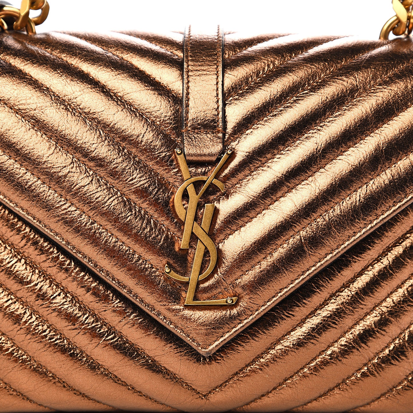 Metallic Calfskin Matelasse Chevron Monogram Medium College Bag Bronze