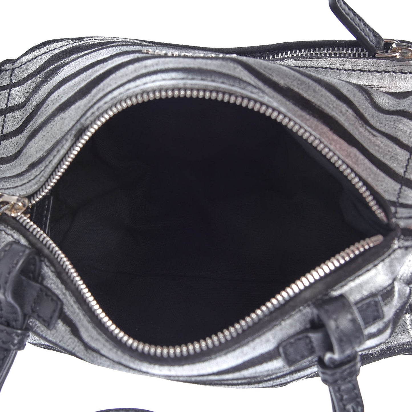Metallic Calfskin Striped Mini Pandora Black Silver