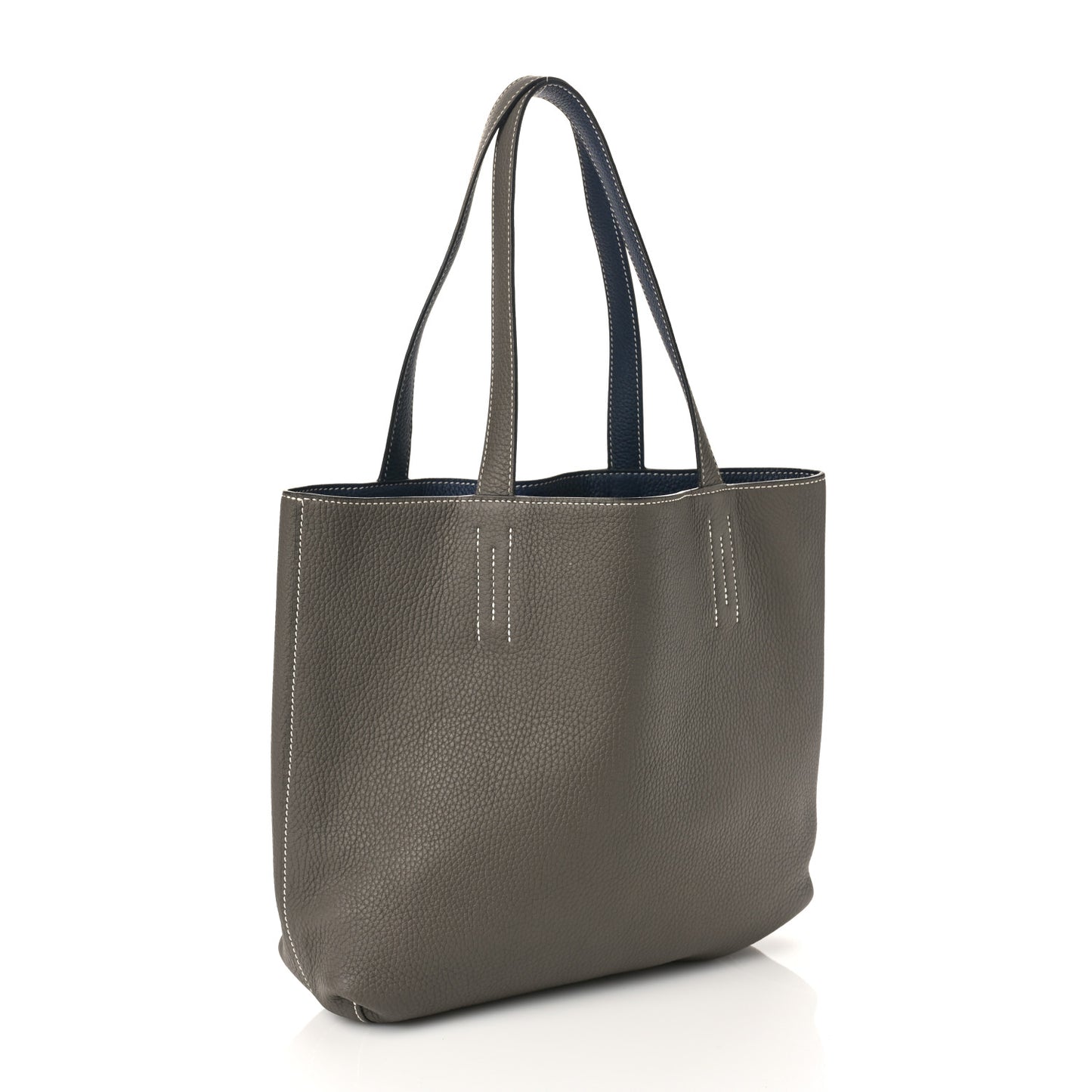 Taurillon Clemence Double Sens 36 Reversible Tote Etain Bleu Nuit