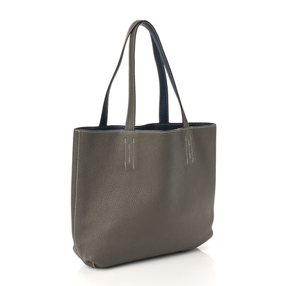 Hermes Taurillon Clemence Double Sens 36 Reversible Tote Etain Bleu Nuit 3 of 7