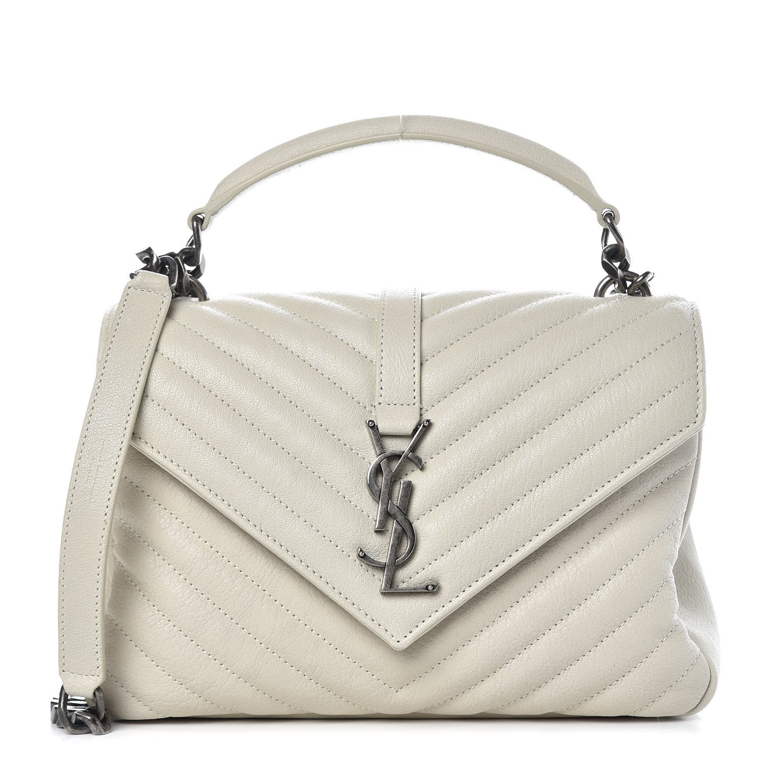 Saint Laurent Sheepskin Matelasse Chevron Monogram Medium College Bag Dove White 1 of 9