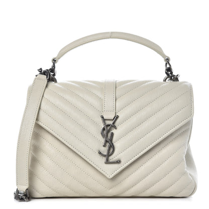 Saint Laurent Sheepskin Matelasse Chevron Monogram Medium College Bag Dove White 1 of 9