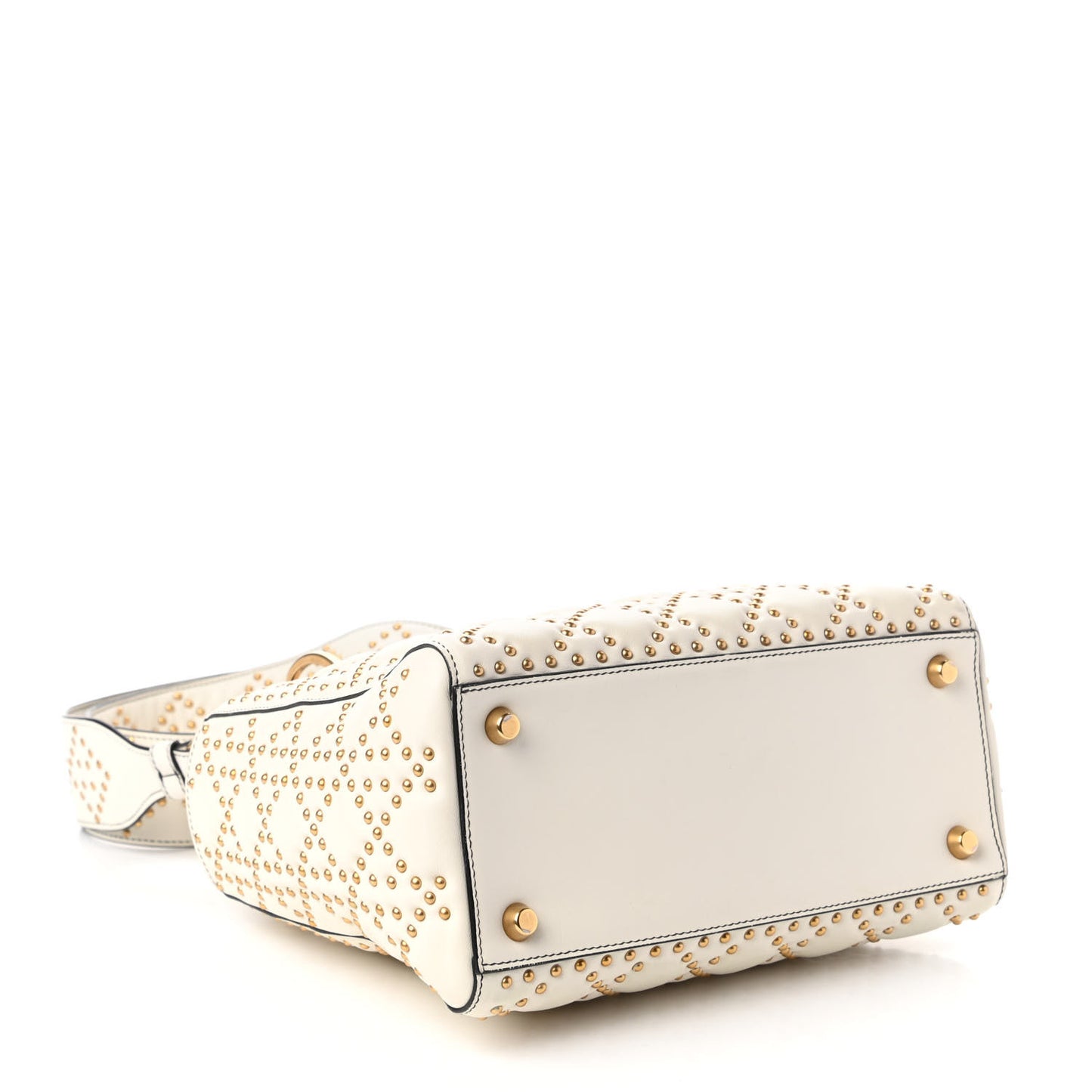 Calfskin Cannage Studded Medium Supple Lady Dior White