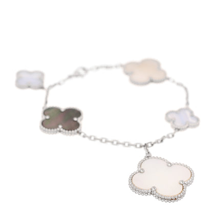 Van Cleef & Arpels 18K White Gold Chalcedony Mother of Pearl 5 Motifs Magic Alhambra Bracelet 1 of 3