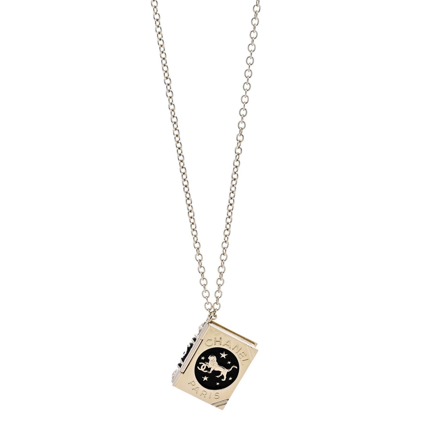 Metal CC Lion Book Locket Necklace Gold