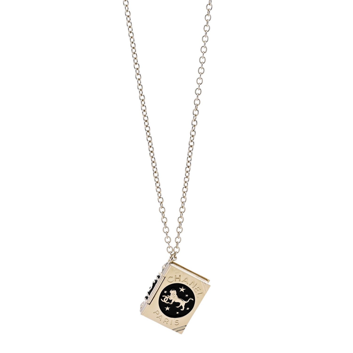 Chanel Metal CC Lion Book Locket Necklace Gold 1 of 10