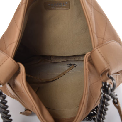 Chanel Calfskin Stitched Double Zip Hobo Beige 5 of 8