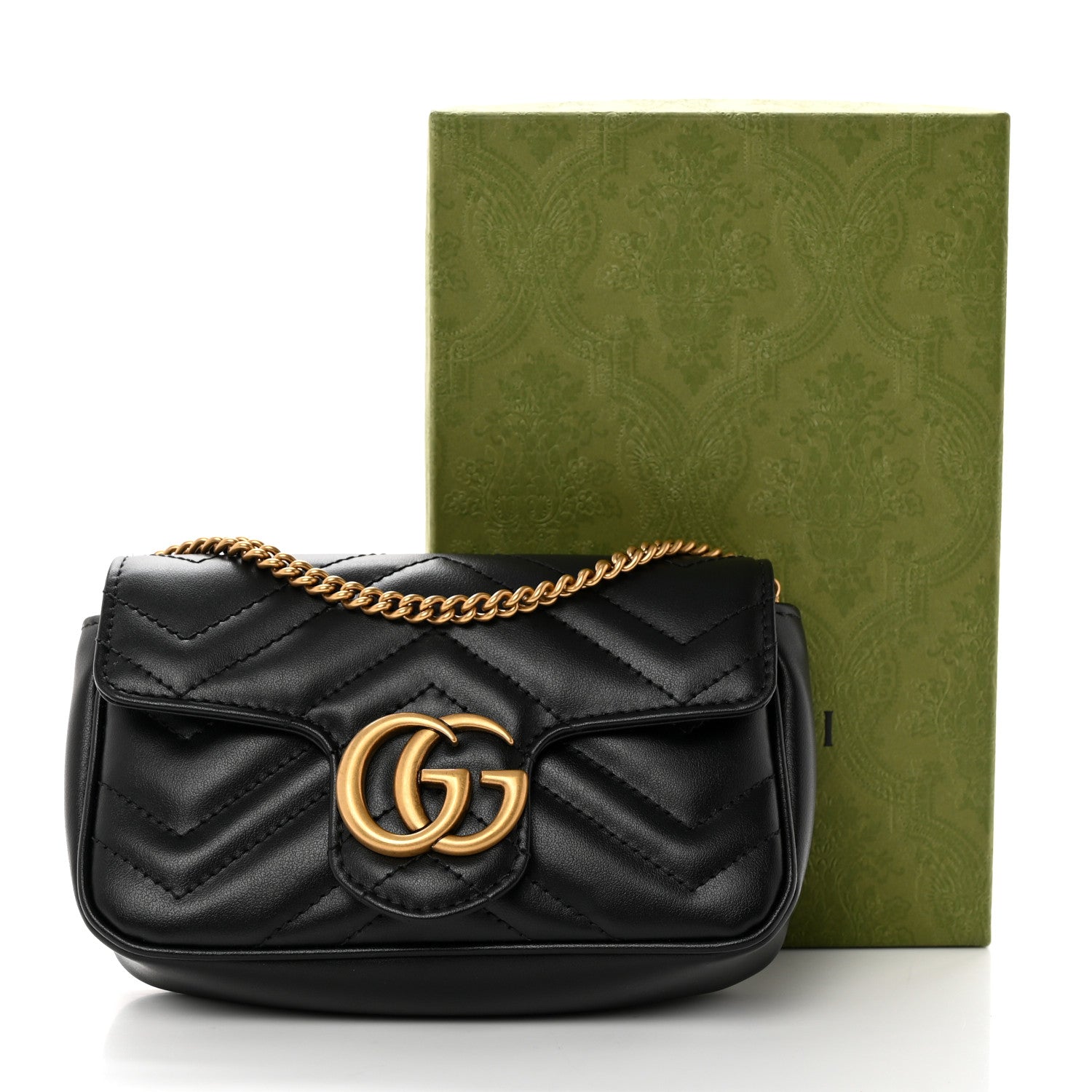 Gucci Calfskin Matelasse Super Mini GG Marmont Shoulder Bag Black 11 of 11