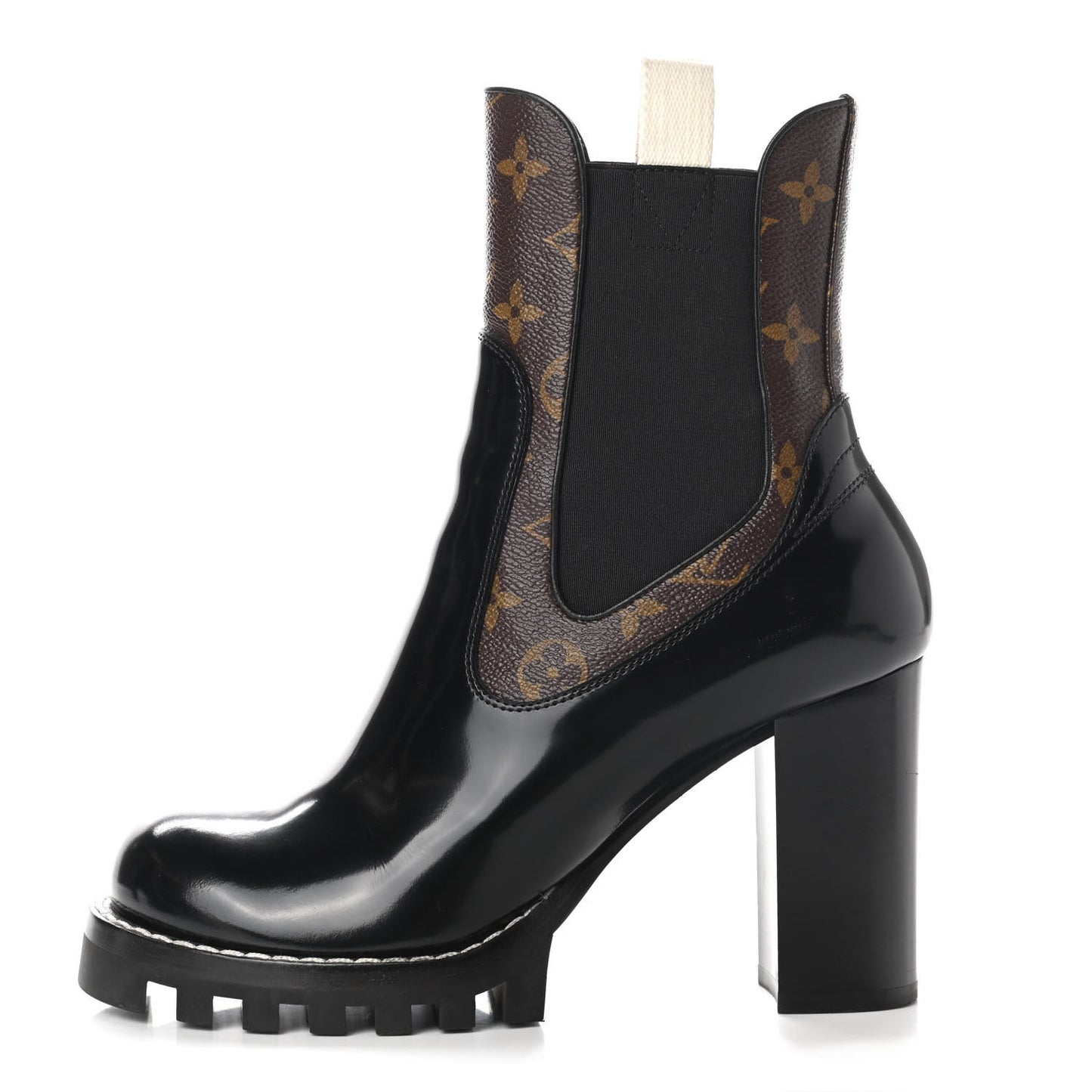 Patent Calfskin Monogram Star Trail Chelsea Ankle Boots 39 Black