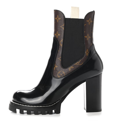 Louis Vuitton Patent Calfskin Monogram Star Trail Chelsea Ankle Boots 39 Black 1 of 9