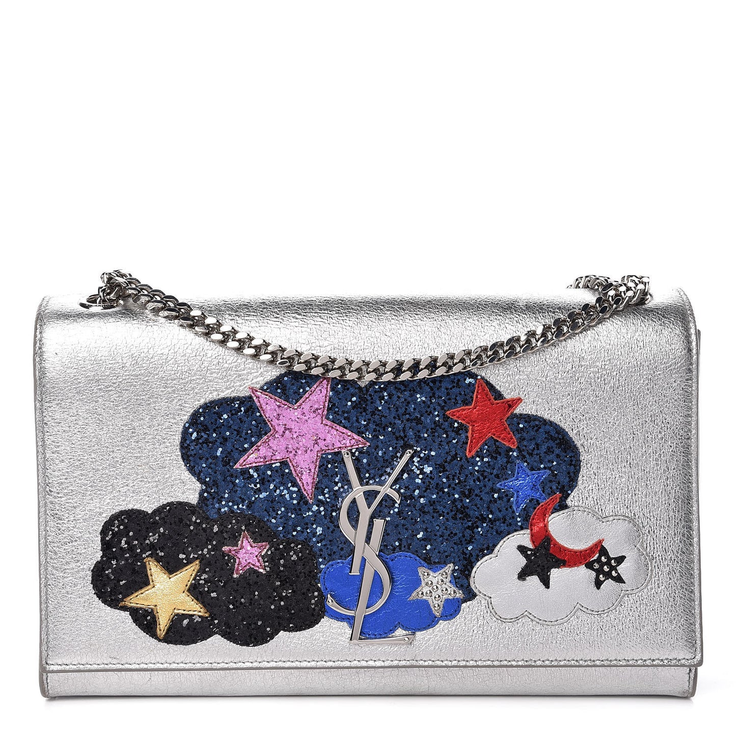 Metallic Lambskin Medium Cloud Star Monogram Kate Satchel Argento