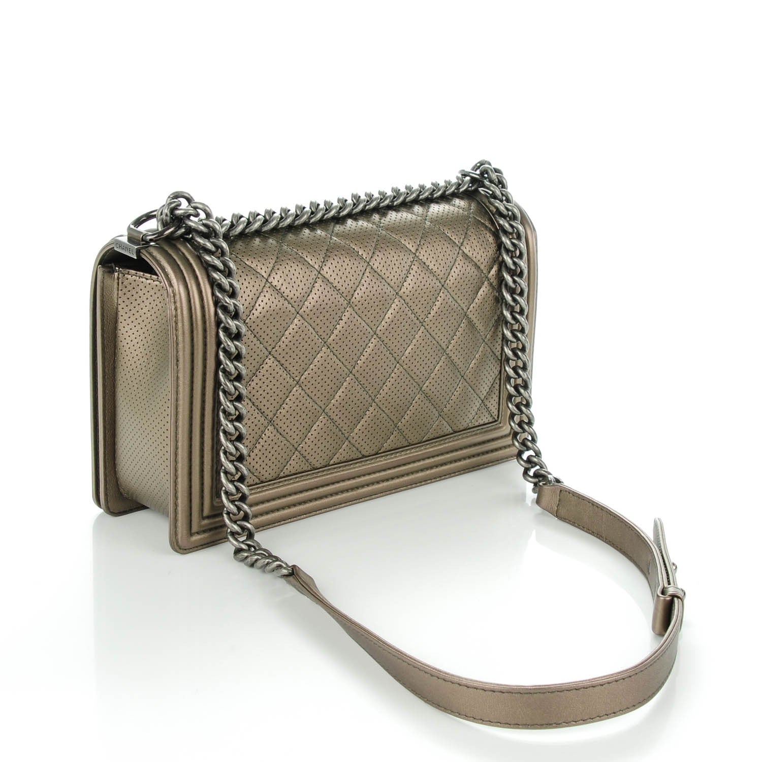 Chanel Metallic Lambskin Perforated New Medium Boy Flap Dark Silver 3 of 8