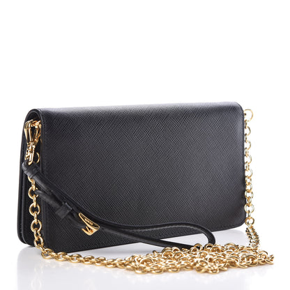 Prada Saffiano Metal Phone Wristlet Crossbody Wallet Black 3 of 9