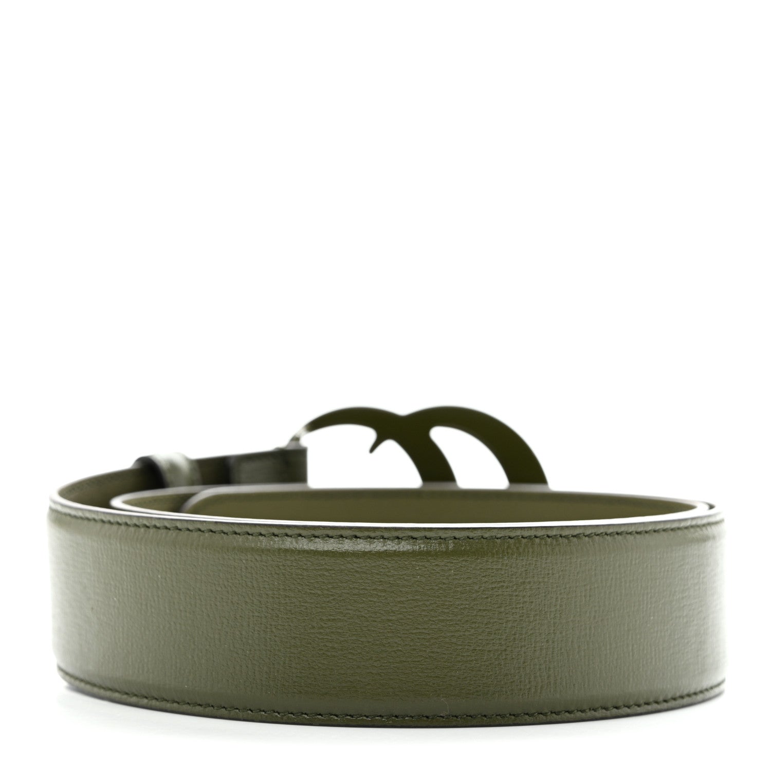 Gucci Azalea Calfskin Enamel Monochrome Double G 40mm Belt 75 30 Military Wood 2 of 5