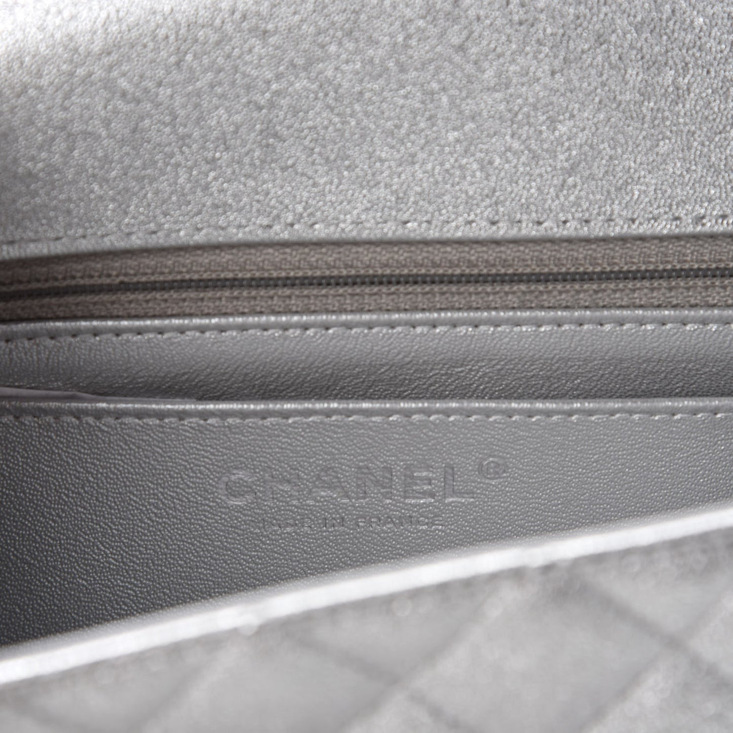 Metallic Lambskin Quilted Mini Rectangular Flap Silver
