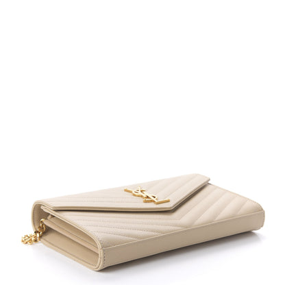 Saint Laurent Grain De Poudre Matelasse Chevron Monogram Chain Wallet Nude Powder 5 of 10