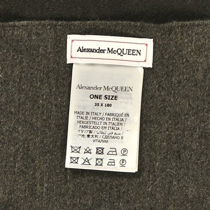 Alexander McQueen Wool Cashmere Selvedge Fringe Scarf Green Red 3 of 3