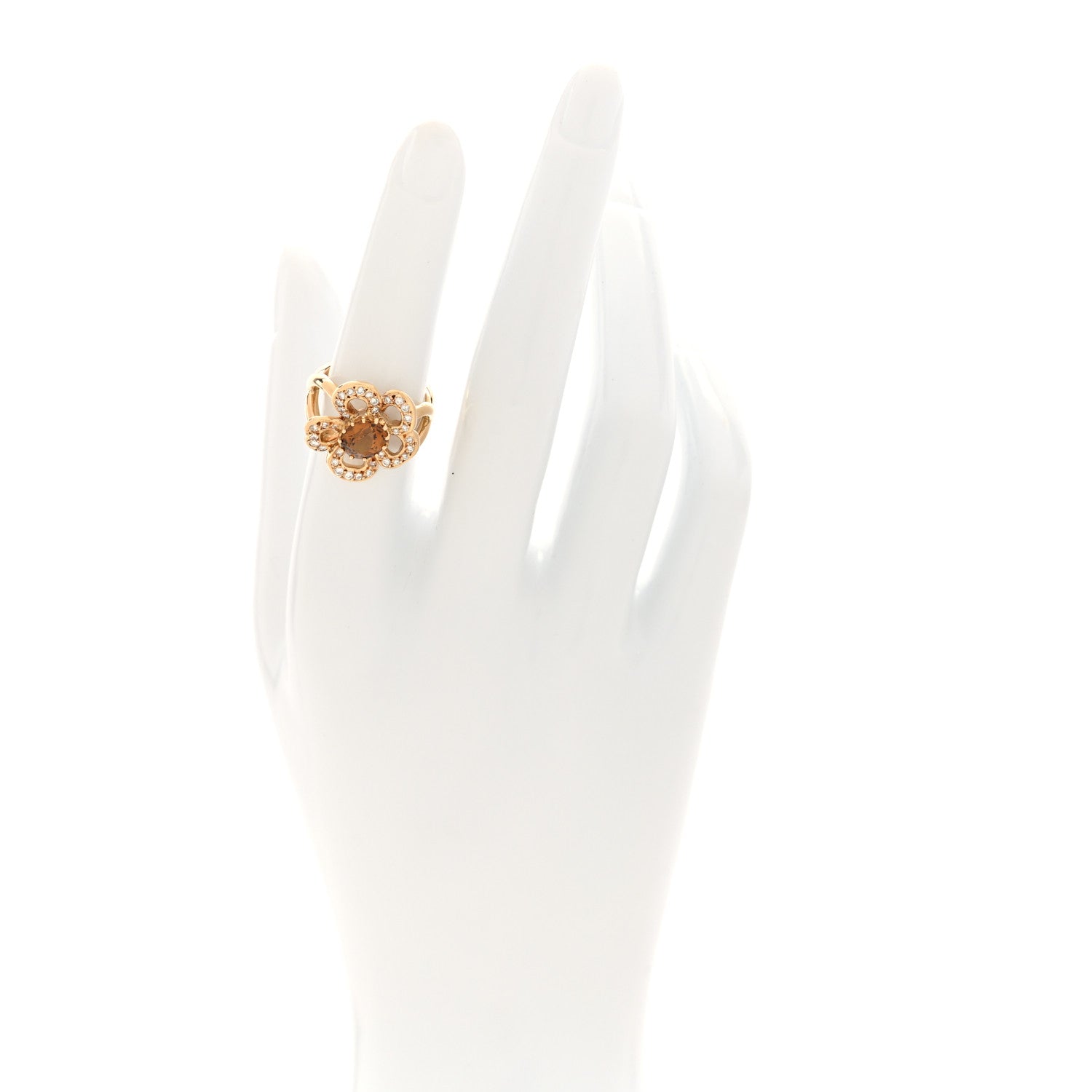 Hermes 18K Yellow Gold Diamond Garnet Flower Ring 51 5.75 2 of 5