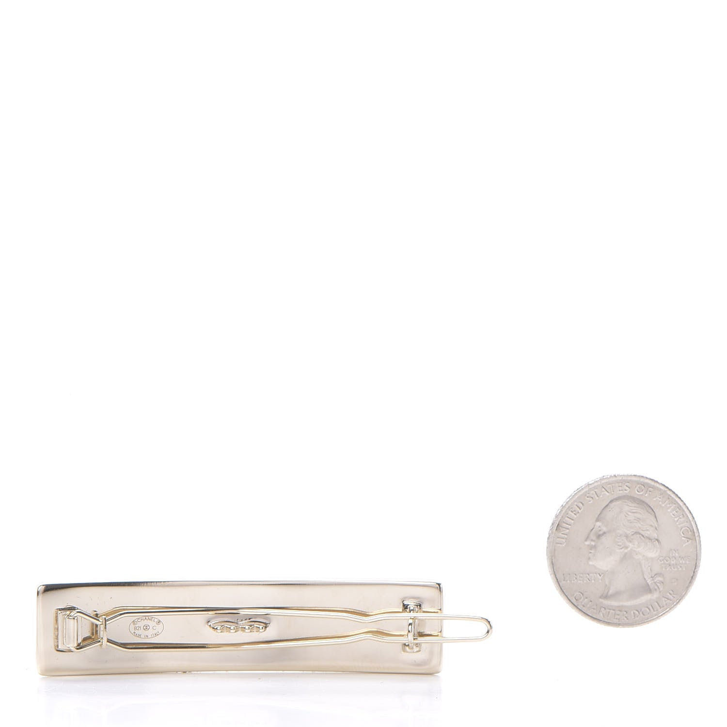 Chanel Metal Crystal Logo Hair Clip Gold 2 of 4