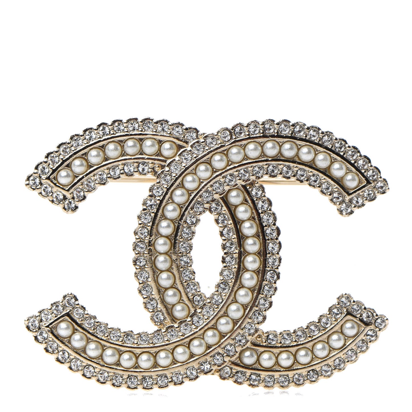 Pearl Crystal Lace Camellia CC Brooch Gold