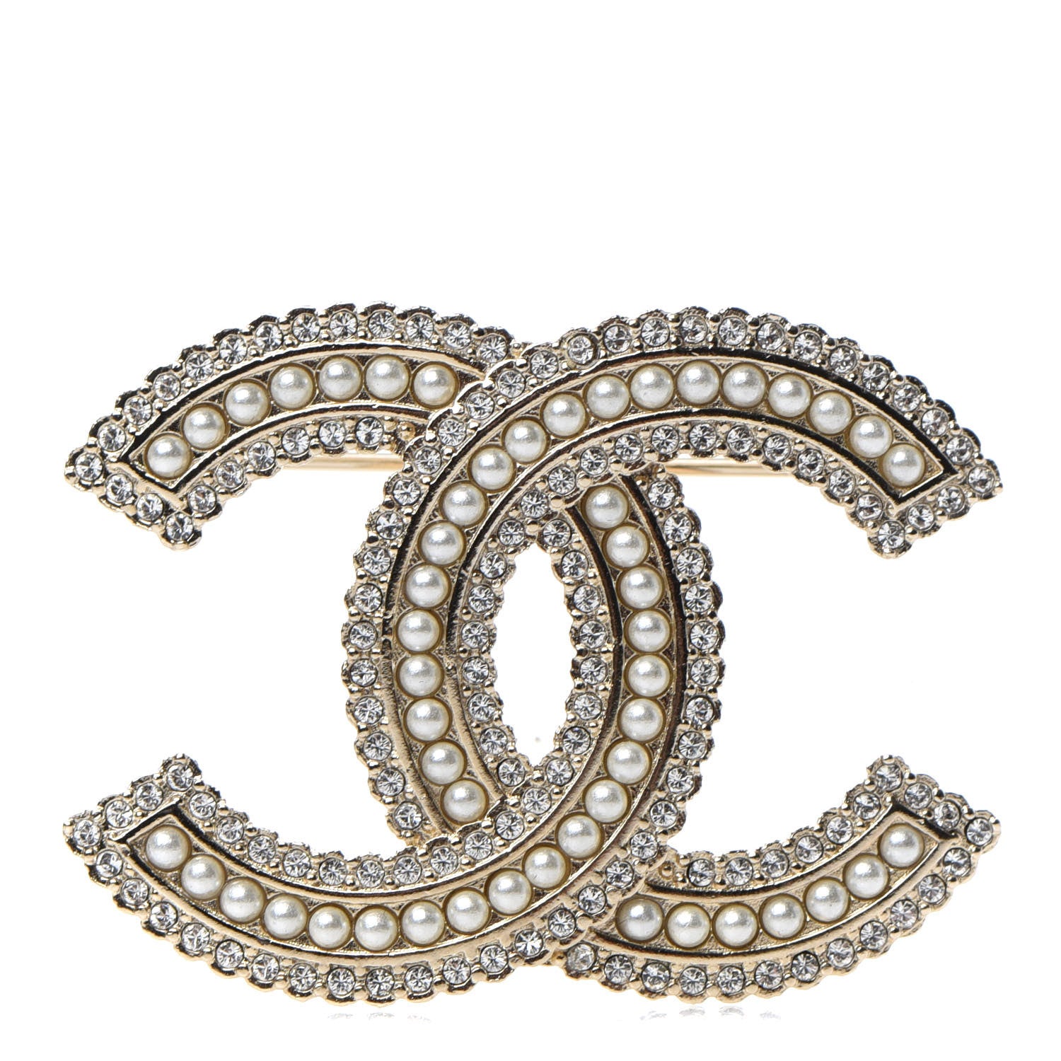 Chanel Pearl Crystal Lace Camellia CC Brooch Gold 1 of 4
