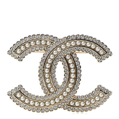 Chanel Pearl Crystal Lace Camellia CC Brooch Gold 1 of 4