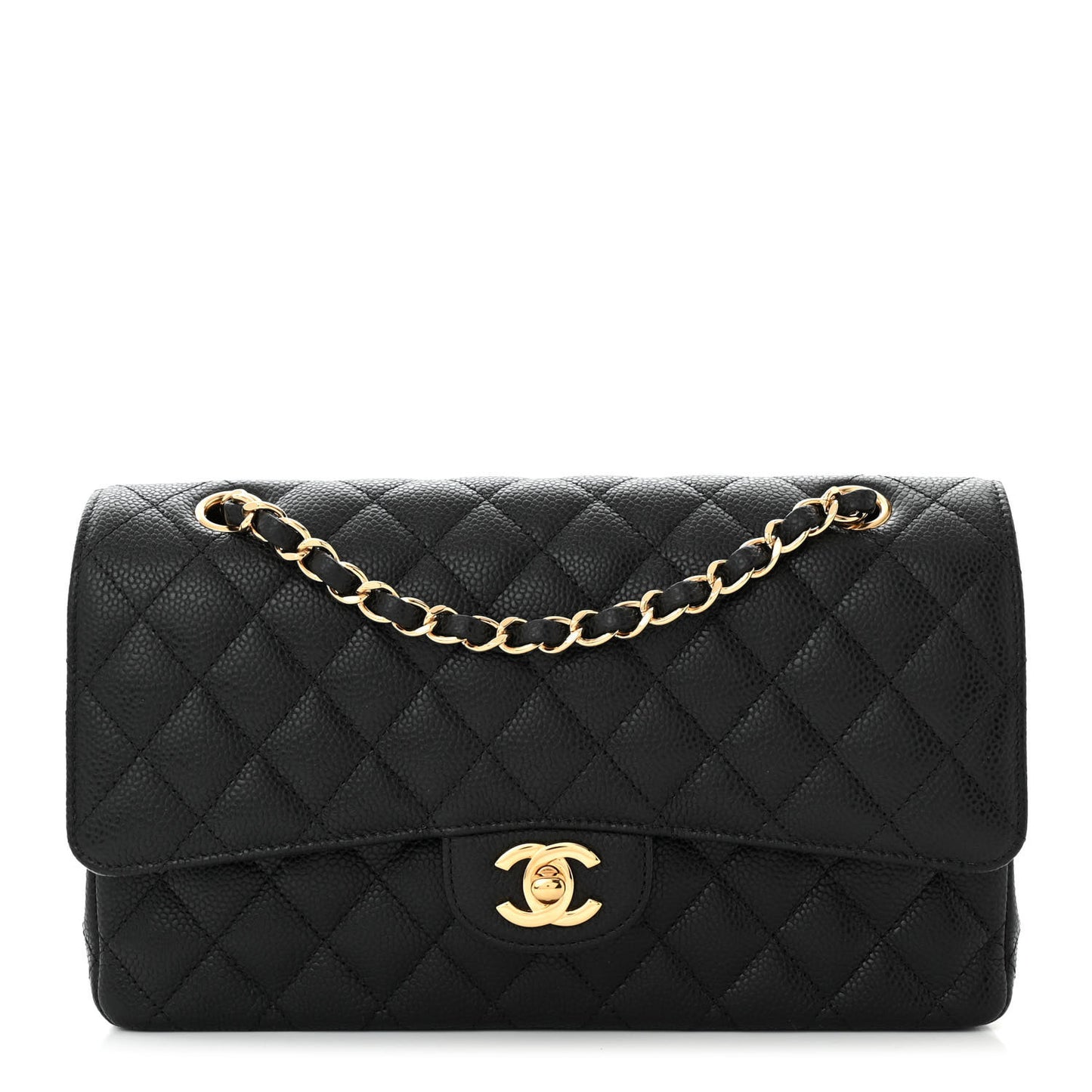 Caviar Quilted Medium Double Flap Black