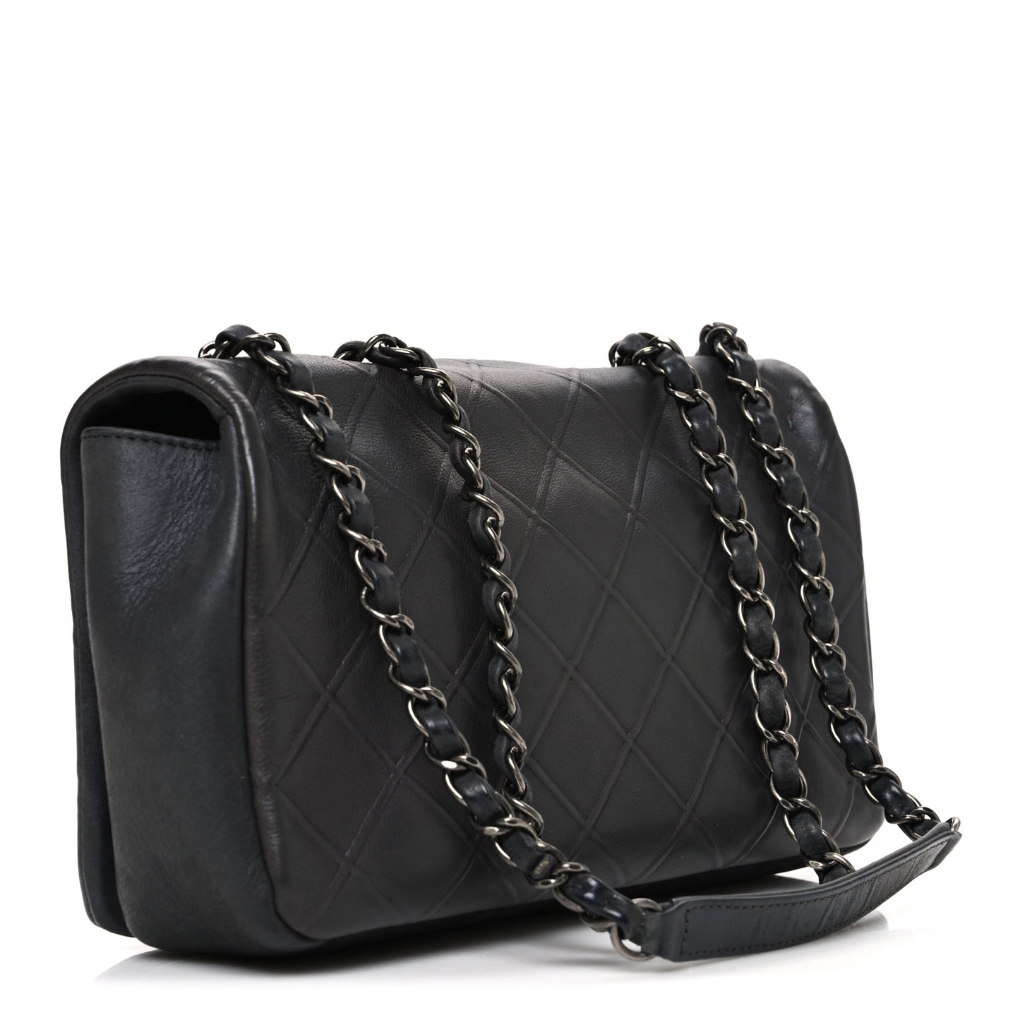 Calfskin Diamond Embossed Medium New Chic Flap Dark Grey