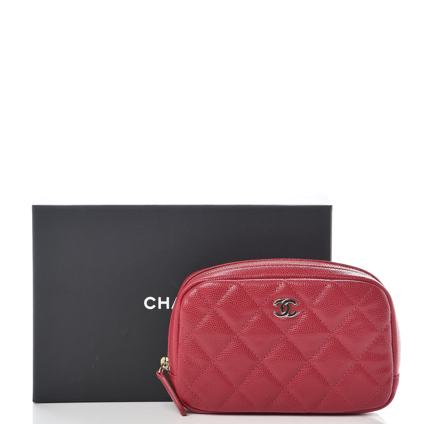 Caviar Quilted Small Curvy Pouch Cosmetic Case Dark Pink