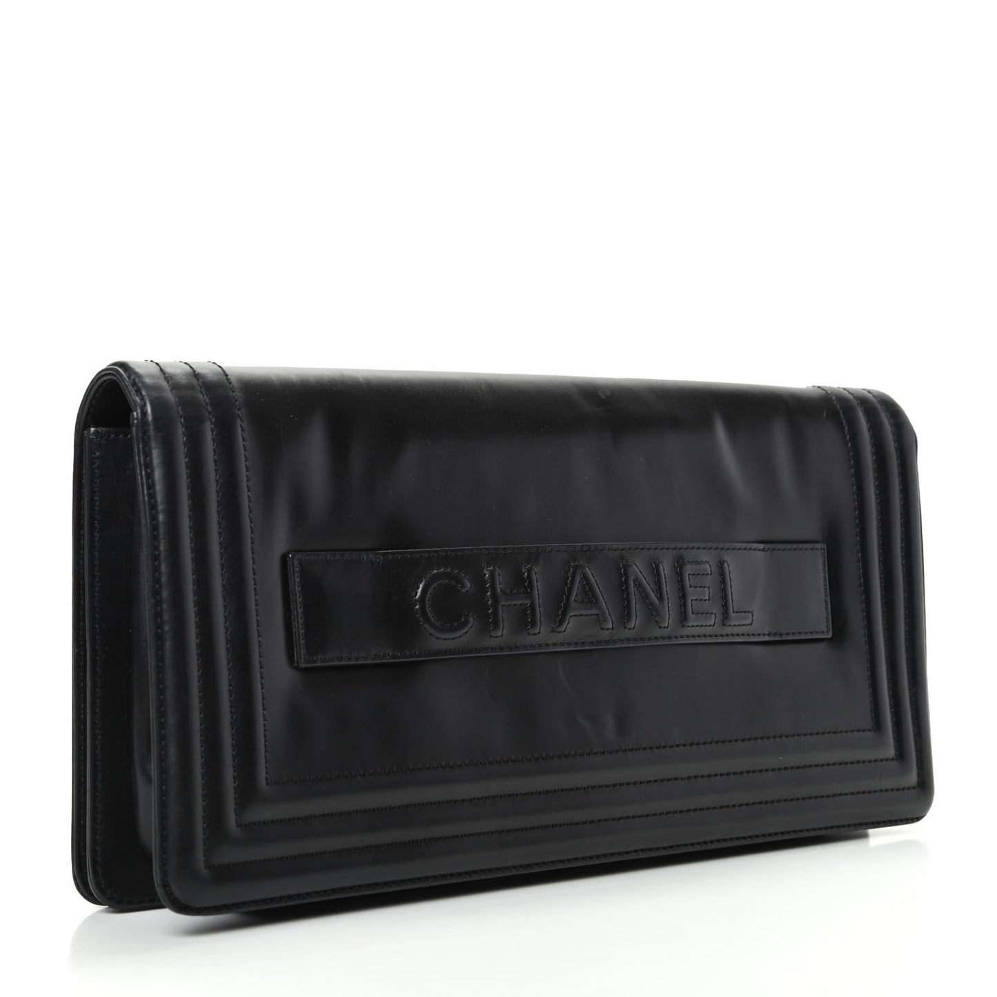 Glazed Calfskin Jumbo Boy Clutch Black