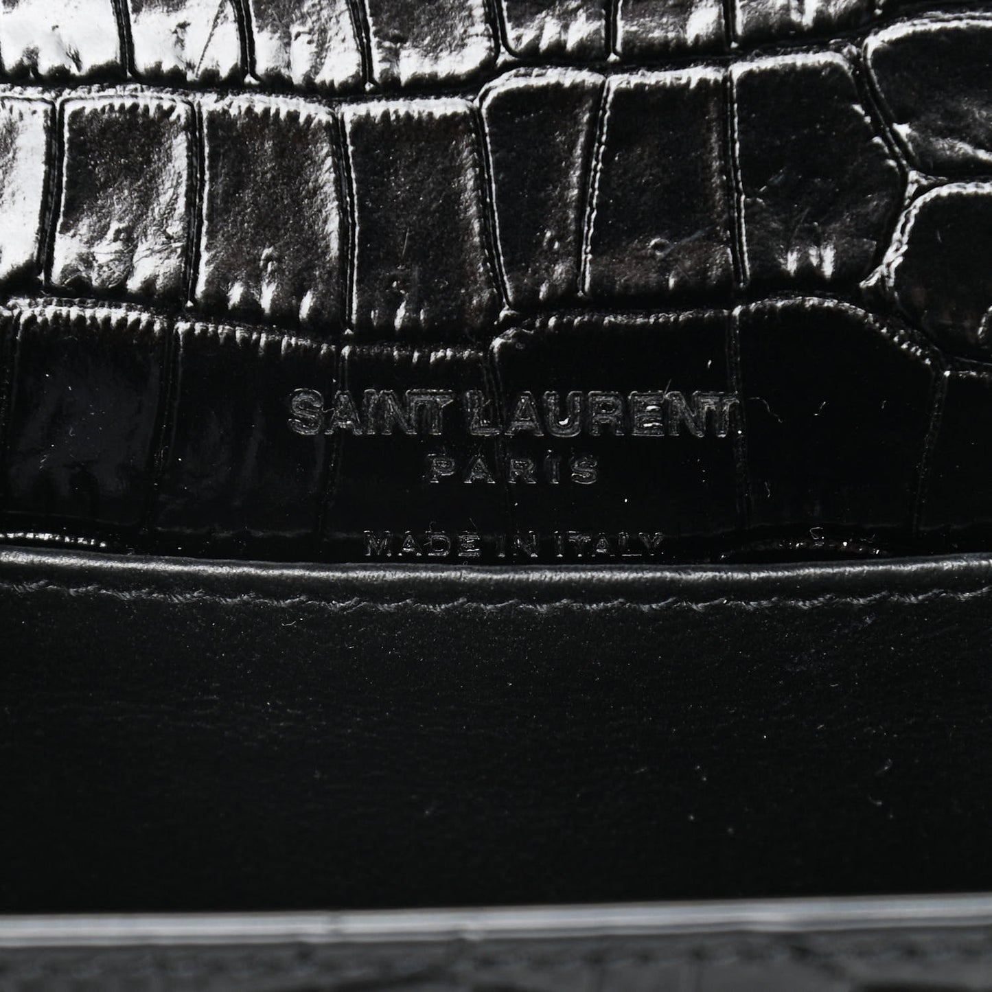 Calfskin Crocodile Embossed Monogram Kate Belt Bag Black