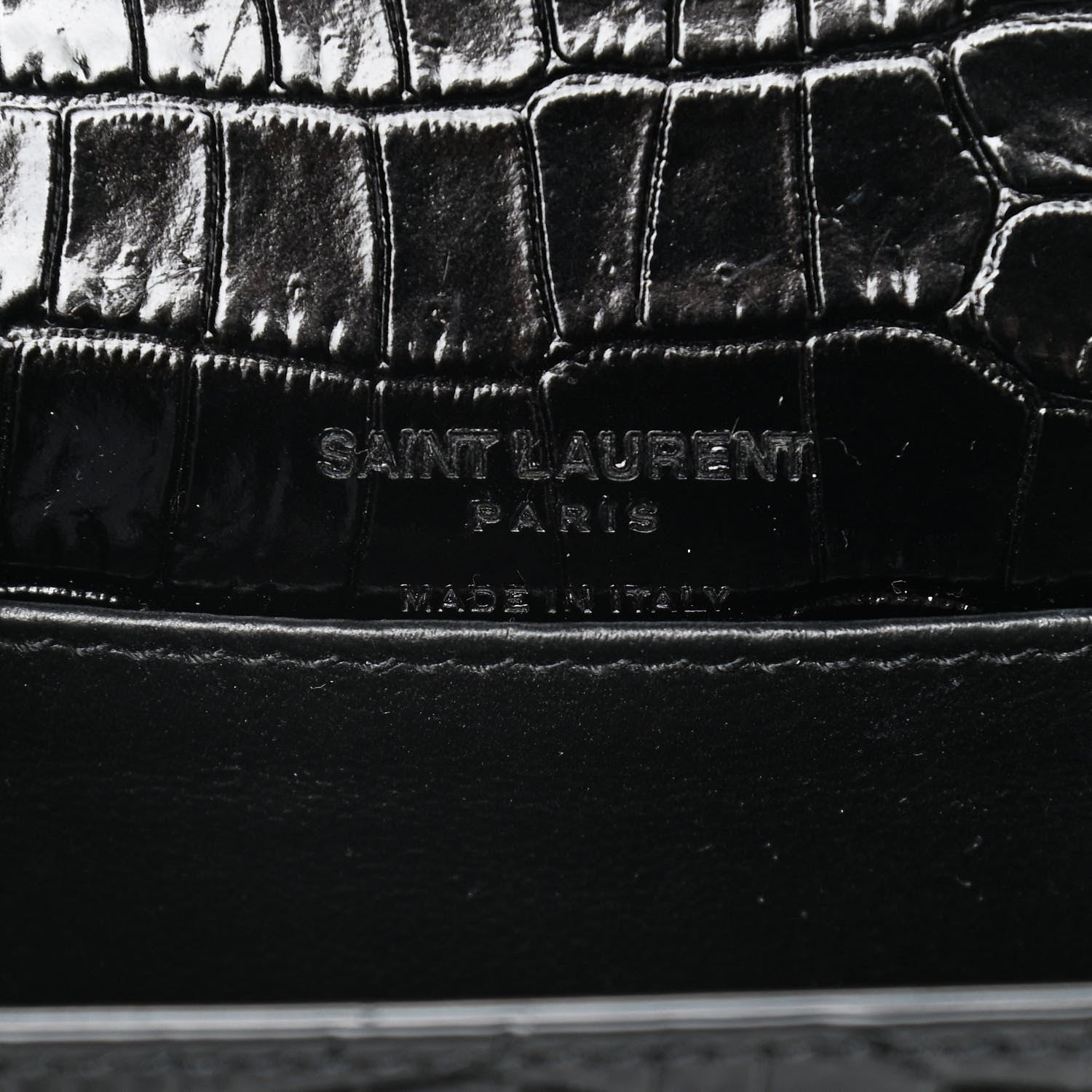 Saint Laurent Calfskin Crocodile Embossed Monogram Kate Belt Bag Black 6 of 9