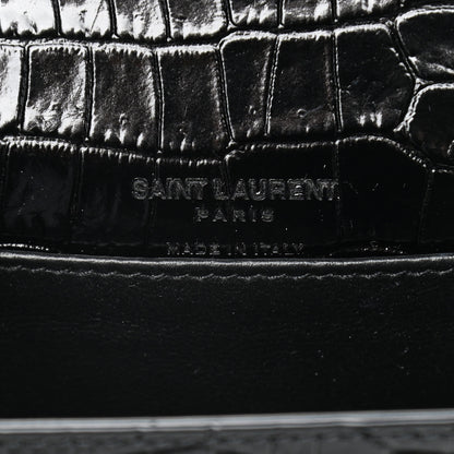 Saint Laurent Calfskin Crocodile Embossed Monogram Kate Belt Bag Black 6 of 9